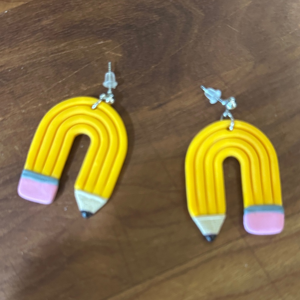 Yellow and Pink Pencil Earrings for teacher earrings Clay